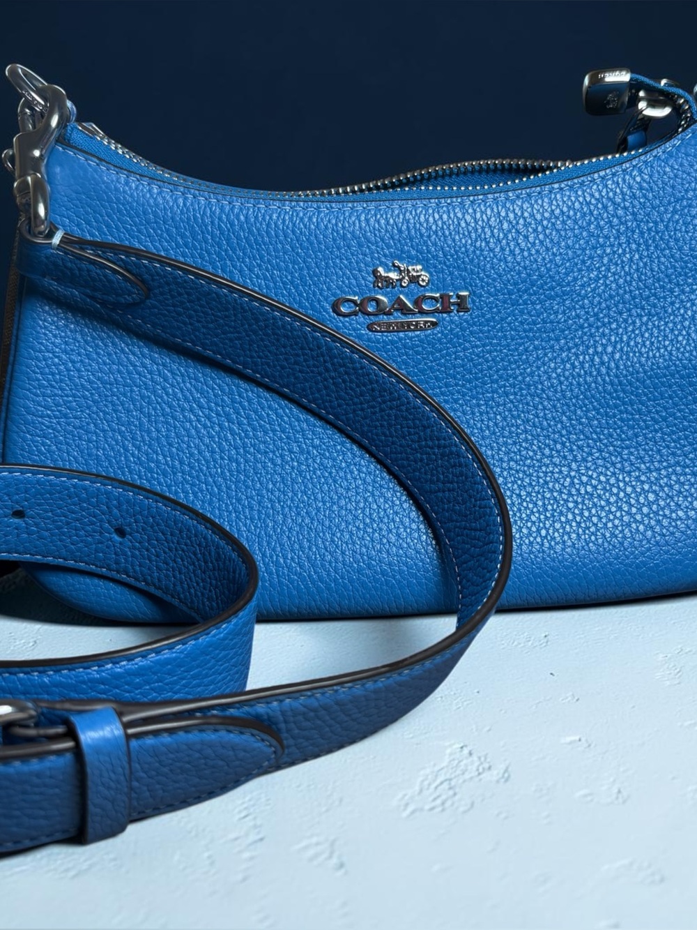 Coach Bright Blue Pebbled Leather Crossbody Bag Teri